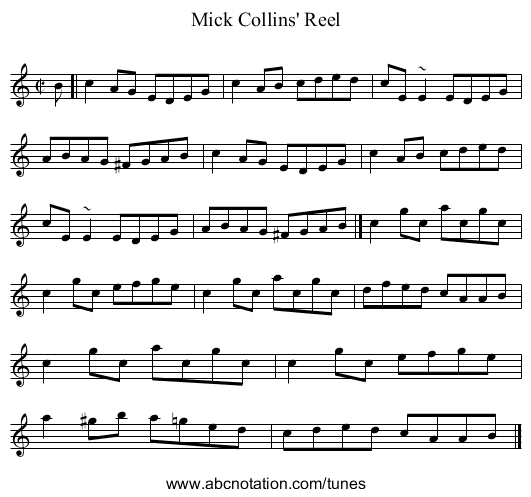 Mick Collins' Reel - staff notation