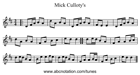Mick Culloty's - staff notation
