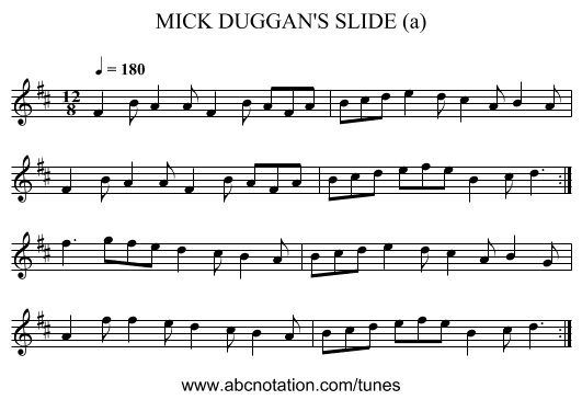 MICK DUGGAN'S SLIDE (a) - staff notation