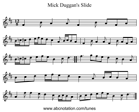 Mick Duggan's Slide - staff notation