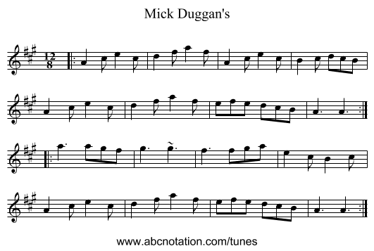 Mick Duggan's - staff notation