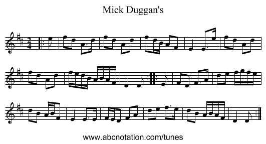 Mick Duggan's - staff notation