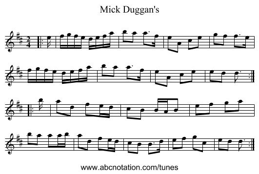 Mick Duggan's - staff notation