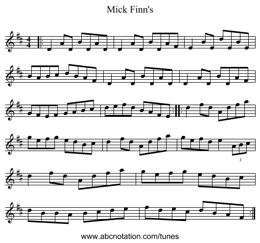 Mick Finn's - staff notation