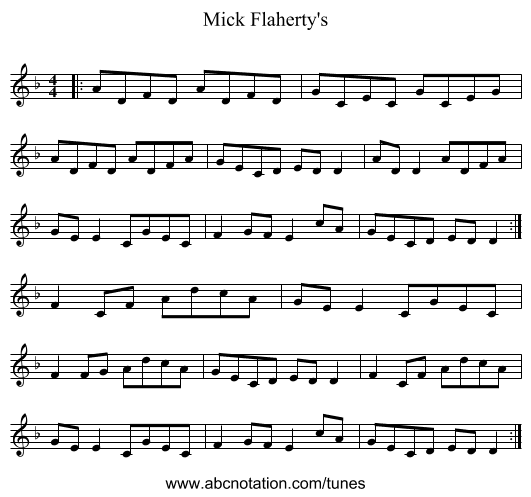 Mick Flaherty's - staff notation