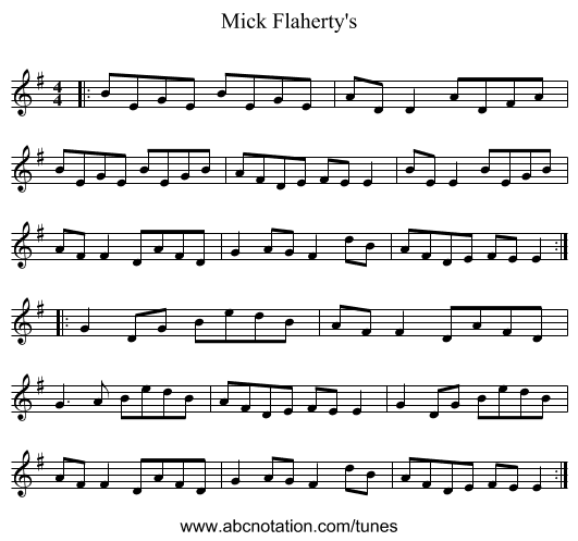 Mick Flaherty's - staff notation