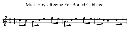 Mick Hoy's Recipe For Boiled Cabbage - staff notation