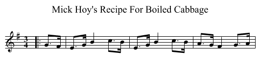 Mick Hoy's Recipe For Boiled Cabbage - staff notation