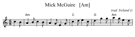 Mick McGuire   [Am] - staff notation