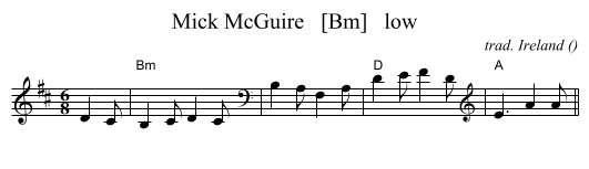Mick McGuire   [Bm]   low - staff notation