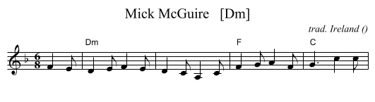 Mick McGuire   [Dm] - staff notation