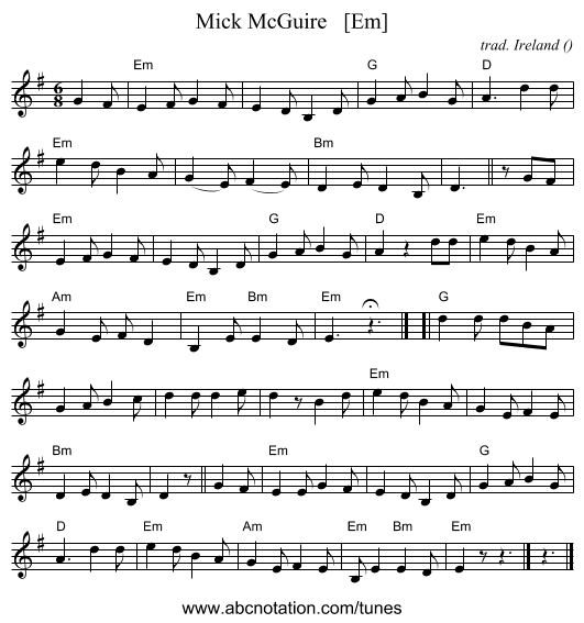 Mick McGuire   [Em] - staff notation