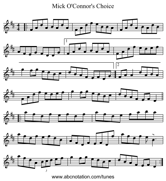 Mick O'Connor's Choice - staff notation