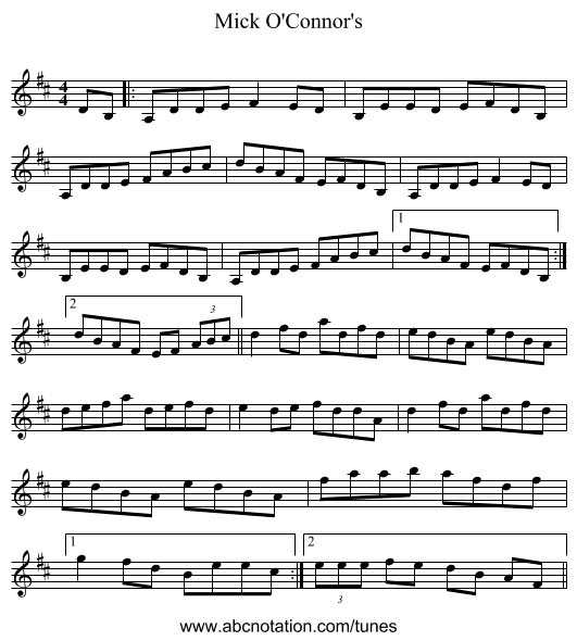Mick O'Connor's - staff notation