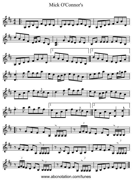 Mick O'Connor's - staff notation