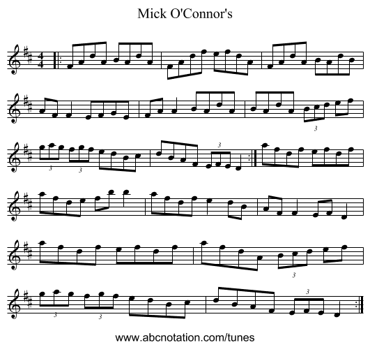 Mick O'Connor's - staff notation