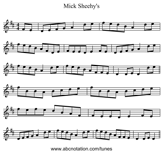 Mick Sheehy's - staff notation