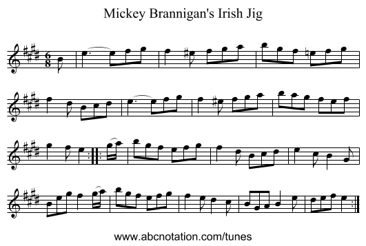 Mickey Brannigan's Irish Jig - staff notation
