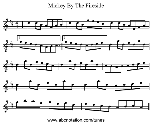 Mickey By The Fireside - staff notation