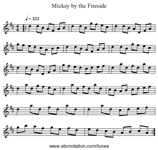 Mickey by the Fireside - staff notation