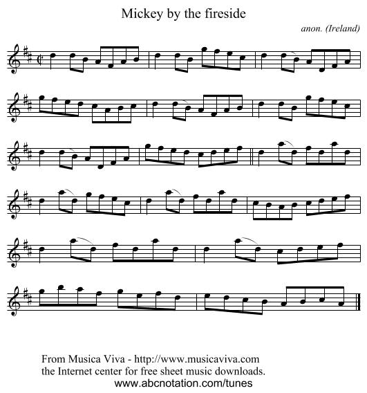 Mickey by the fireside - staff notation