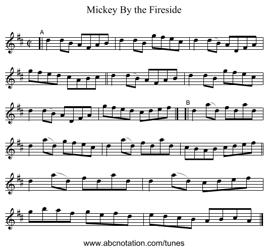 Mickey By the Fireside - staff notation