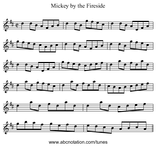 Mickey by the Fireside - staff notation