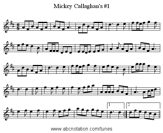 Mickey Callaghan's #1 - staff notation