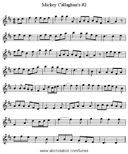 Mickey Callaghan's #2 - staff notation