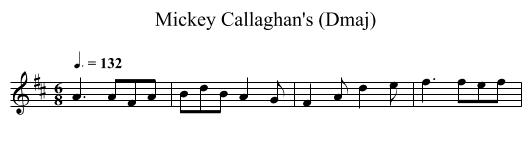 Mickey Callaghan's (Dmaj) - staff notation