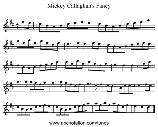 Mickey Callaghan's Fancy - staff notation