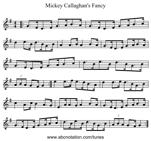 Mickey Callaghan's Fancy - staff notation