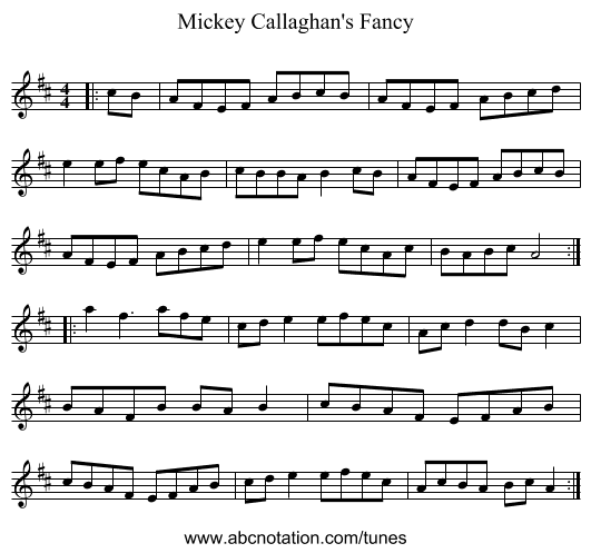 Mickey Callaghan's Fancy - staff notation