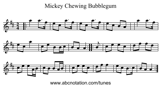 Mickey Chewing Bubblegum - staff notation