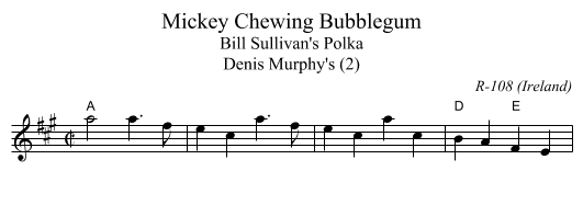 Mickey Chewing Bubblegum - staff notation