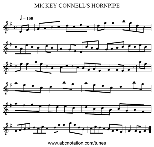 MICKEY CONNELL'S HORNPIPE - staff notation