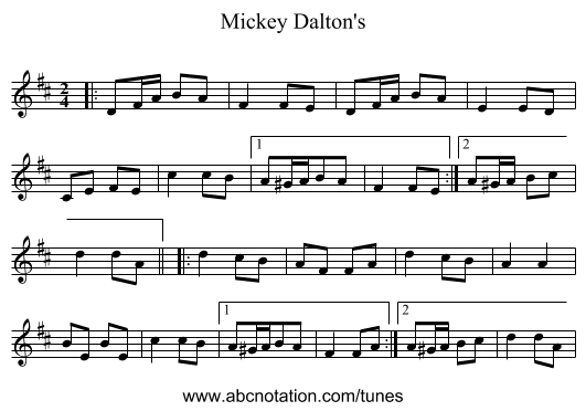 Mickey Dalton's - staff notation