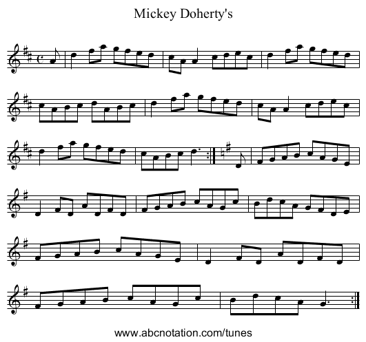Mickey Doherty's - staff notation