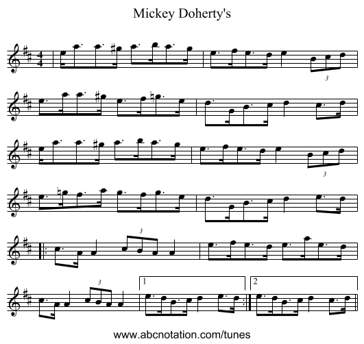 Mickey Doherty's - staff notation