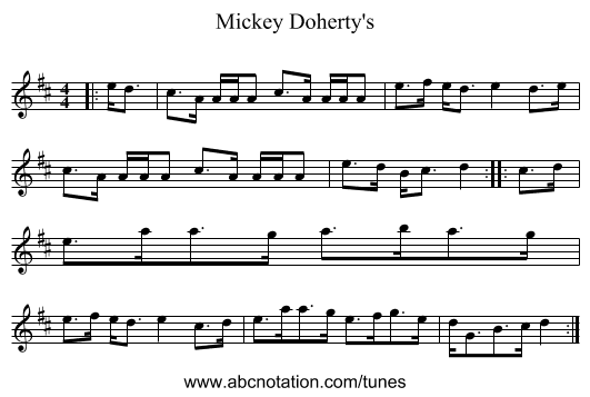Mickey Doherty's - staff notation