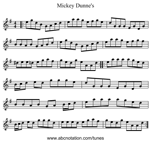 Mickey Dunne's - staff notation