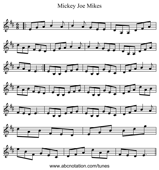 Mickey Joe Mikes - staff notation