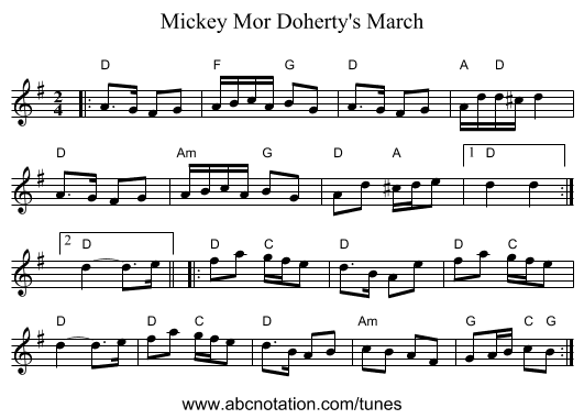 Mickey Mor Doherty's March - staff notation