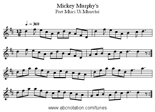 Mickey Murphy's - staff notation