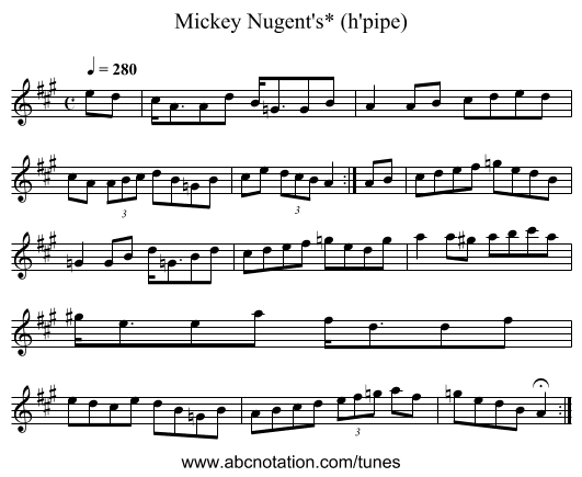 Mickey Nugent's* (h'pipe) - staff notation