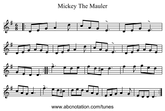 Mickey The Mauler - staff notation
