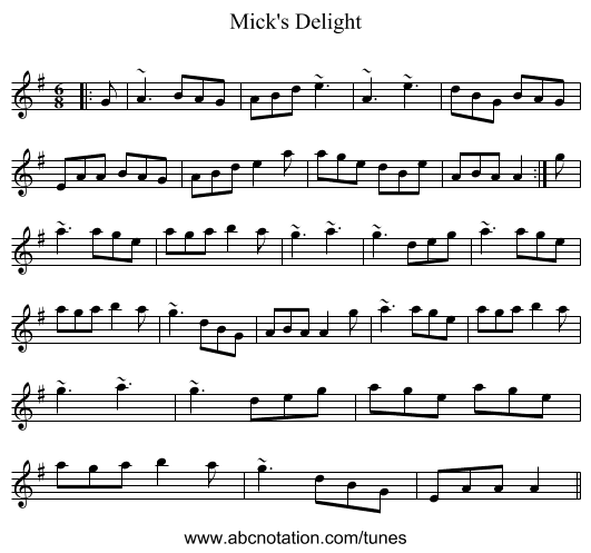 Mick's Delight - staff notation