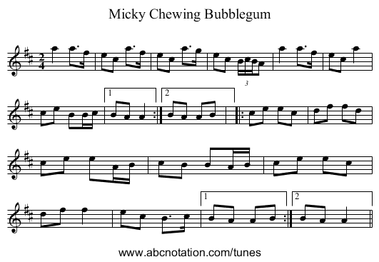 Micky Chewing Bubblegum - staff notation
