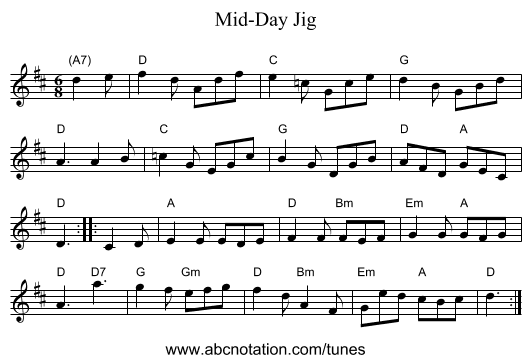 Mid-Day Jig - staff notation