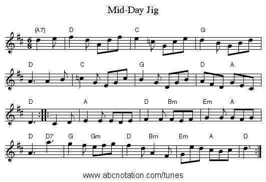 Mid-Day Jig - staff notation